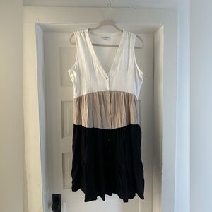 CALVIN KLEIN | Button Up Cream/Tan/Black Sleeveless Dress w/ Pockets - Size 10